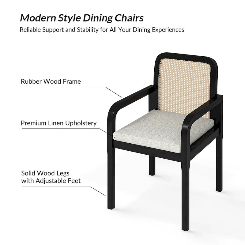 Modern Rattan Back Dining Chair with Removable Cushion – Rubber Wood Frame, Linen Upholstery - Image 19