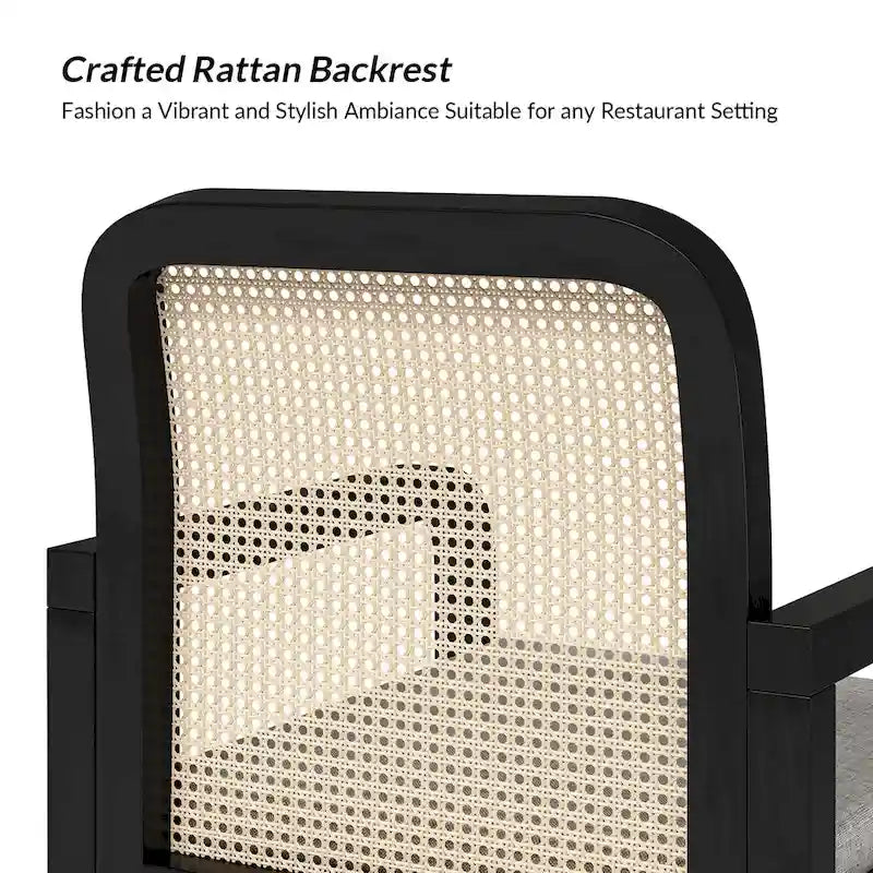 Modern Rattan Back Dining Chair with Removable Cushion – Rubber Wood Frame, Linen Upholstery - Image 20