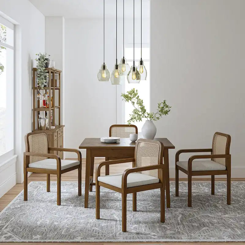 Modern Rattan Back Dining Chair with Removable Cushion – Rubber Wood Frame, Linen Upholstery - Image 3