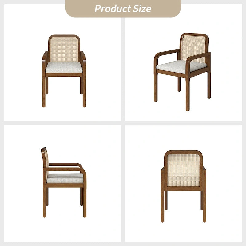 Modern Rattan Back Dining Chair with Removable Cushion – Rubber Wood Frame, Linen Upholstery - Image 23