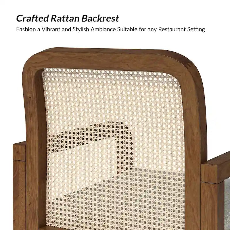 Modern Rattan Back Dining Chair with Removable Cushion – Rubber Wood Frame, Linen Upholstery - Image 25