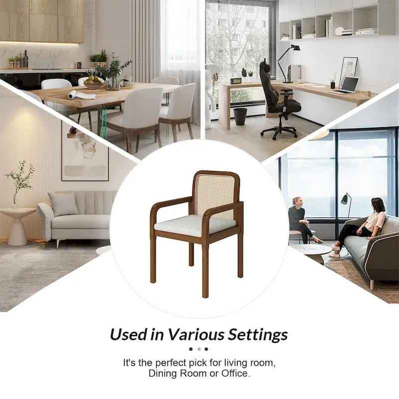 Modern Rattan Back Dining Chair with Removable Cushion – Rubber Wood Frame, Linen Upholstery - Image 27