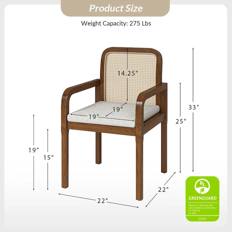 Modern Rattan Back Dining Chair with Removable Cushion – Rubber Wood Frame, Linen Upholstery - Image 28
