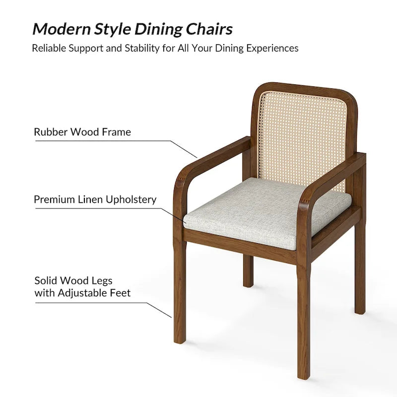 Modern Rattan Back Dining Chair with Removable Cushion – Rubber Wood Frame, Linen Upholstery - Image 32