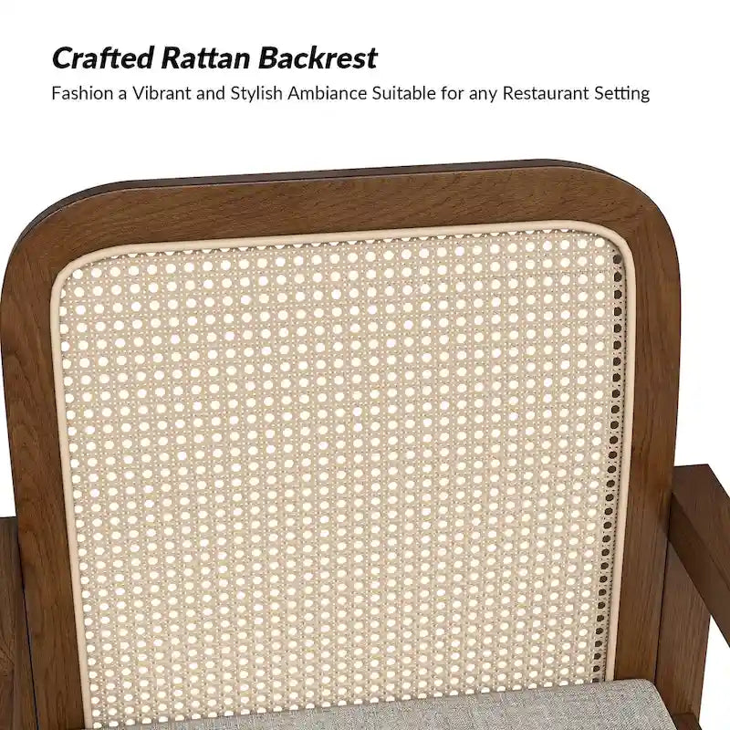 Modern Rattan Back Dining Chair with Removable Cushion – Rubber Wood Frame, Linen Upholstery - Image 33