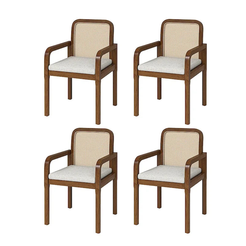 Modern Rattan Back Dining Chair with Removable Cushion – Rubber Wood Frame, Linen Upholstery - Image 5