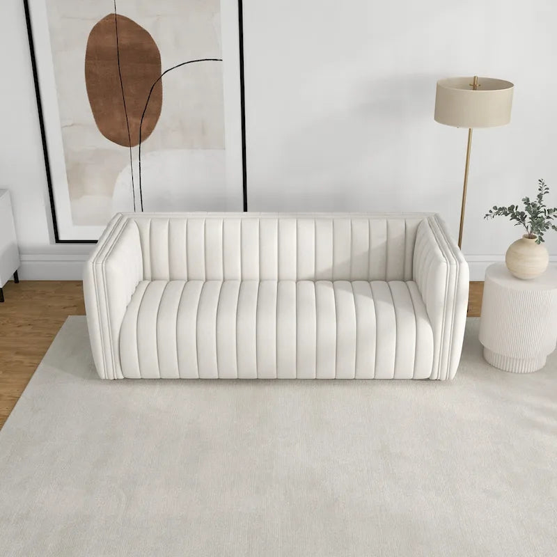 Mid-Century Modern Sofa – Cream Boucle, Tufted Back, Walnut Wood Legs, High-Density Foam - Image 4