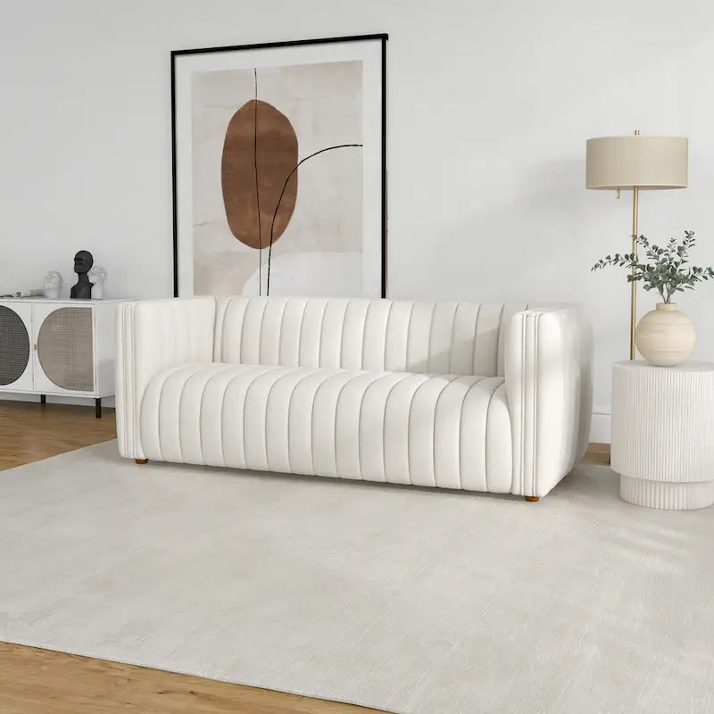 Mid-Century Modern Sofa – Cream Boucle, Tufted Back, Walnut Wood Legs, High-Density Foam - Image 6