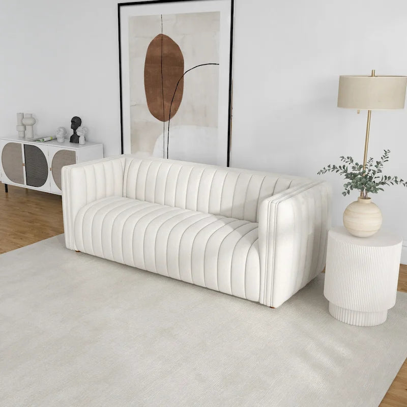 Mid-Century Modern Sofa – Cream Boucle, Tufted Back, Walnut Wood Legs, High-Density Foam - Image 7