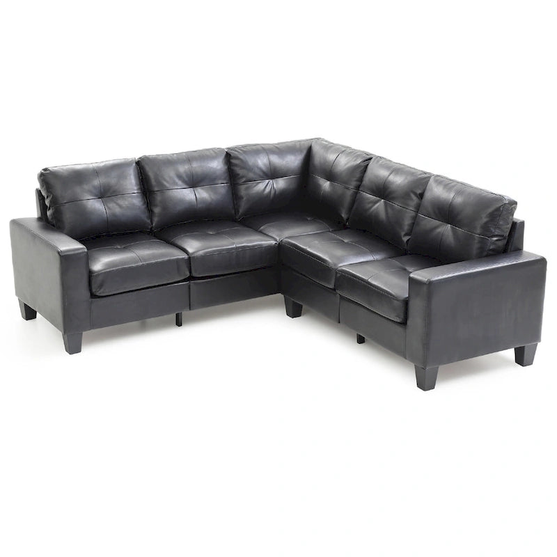 L-Shape Sectional Sofa – Black Faux Leather, Tufted, Pocket Coil, 69W x 29H, Compact Design - Image 2