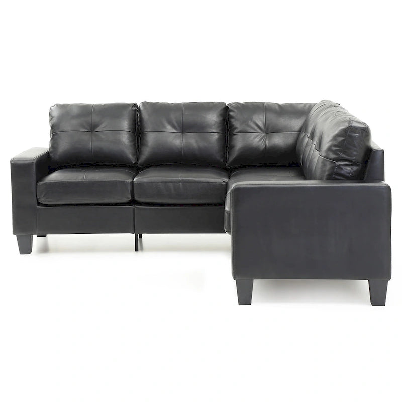 L-Shape Sectional Sofa – Black Faux Leather, Tufted, Pocket Coil, 69W x 29H, Compact Design - Image 3