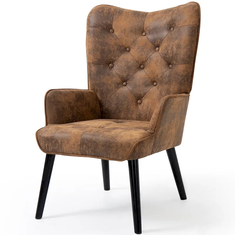 Rustic Wingback Accent Chair with Arms - Tufted Button Design - Image 2