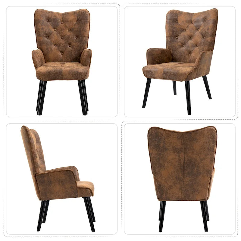 Rustic Wingback Accent Chair with Arms - Tufted Button Design - Image 3