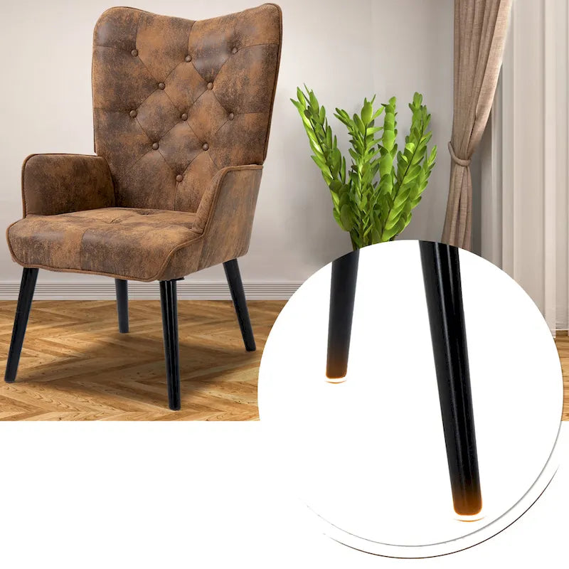 Rustic Wingback Accent Chair with Arms - Tufted Button Design - Image 4
