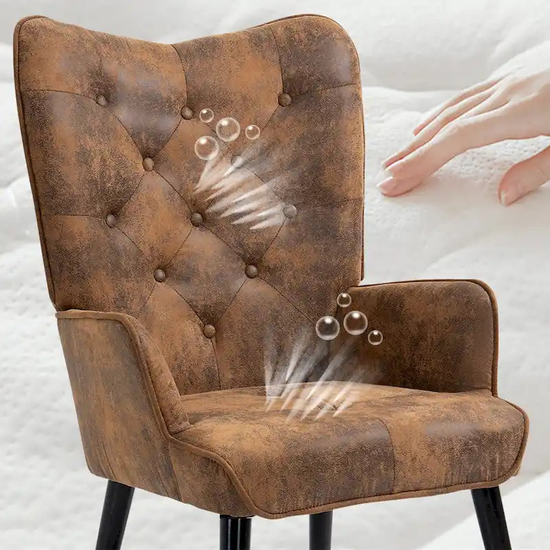 Rustic Wingback Accent Chair with Arms - Tufted Button Design - Image 5