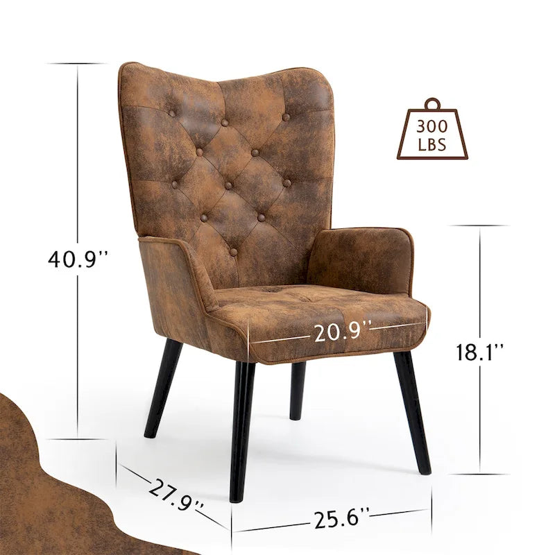 Rustic Wingback Accent Chair with Arms - Tufted Button Design - Image 6