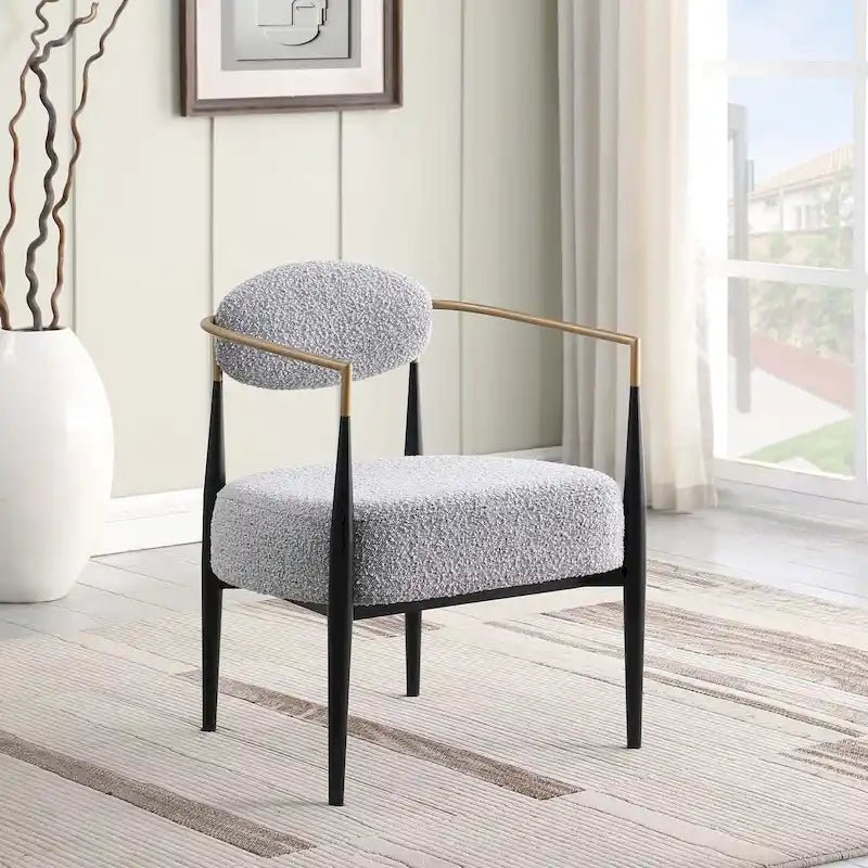 Mid-Century Armchair - Velvet/Faux Leather, Iron Frame, 24W x 30.5H, Single Seat, 330 lbs Capacity - Image 2