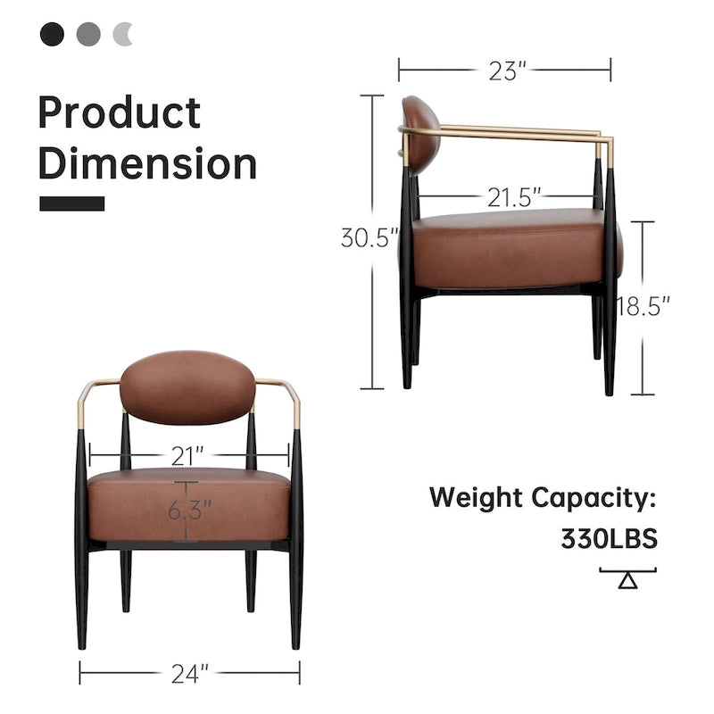Mid-Century Armchair - Velvet/Faux Leather, Iron Frame, 24W x 30.5H, Single Seat, 330 lbs Capacity - Image 14