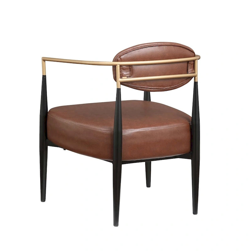 Mid-Century Armchair - Velvet/Faux Leather, Iron Frame, 24W x 30.5H, Single Seat, 330 lbs Capacity - Image 18