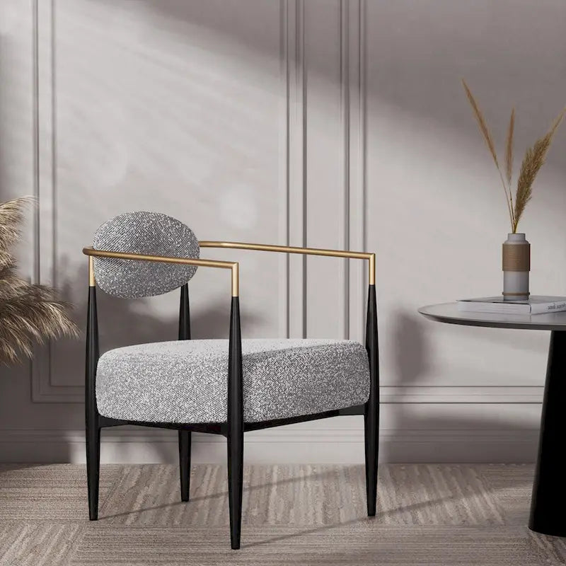 Mid-Century Armchair - Velvet/Faux Leather, Iron Frame, 24W x 30.5H, Single Seat, 330 lbs Capacity - Image 5