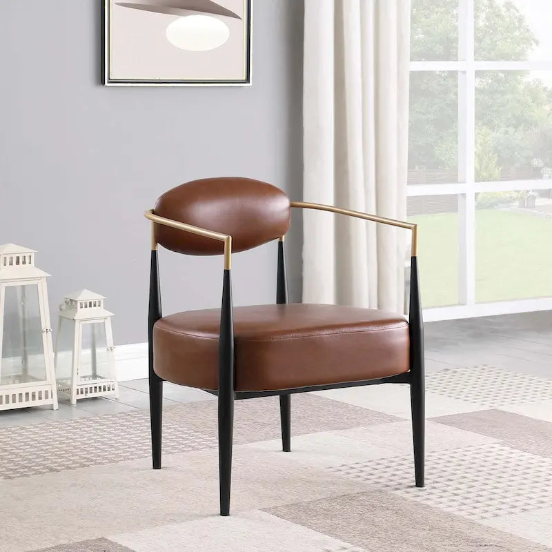 Mid-Century Armchair - Velvet/Faux Leather, Iron Frame, 24W x 30.5H, Single Seat, 330 lbs Capacity - Image 6