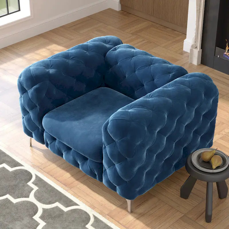 Chesterfield Club Chair – Velvet, Diamond Tufted, Chrome Legs, 39.5W x 25.1H, Single Seat - Image 12