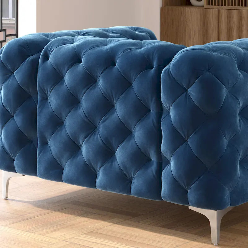 Chesterfield Club Chair – Velvet, Diamond Tufted, Chrome Legs, 39.5W x 25.1H, Single Seat - Image 16