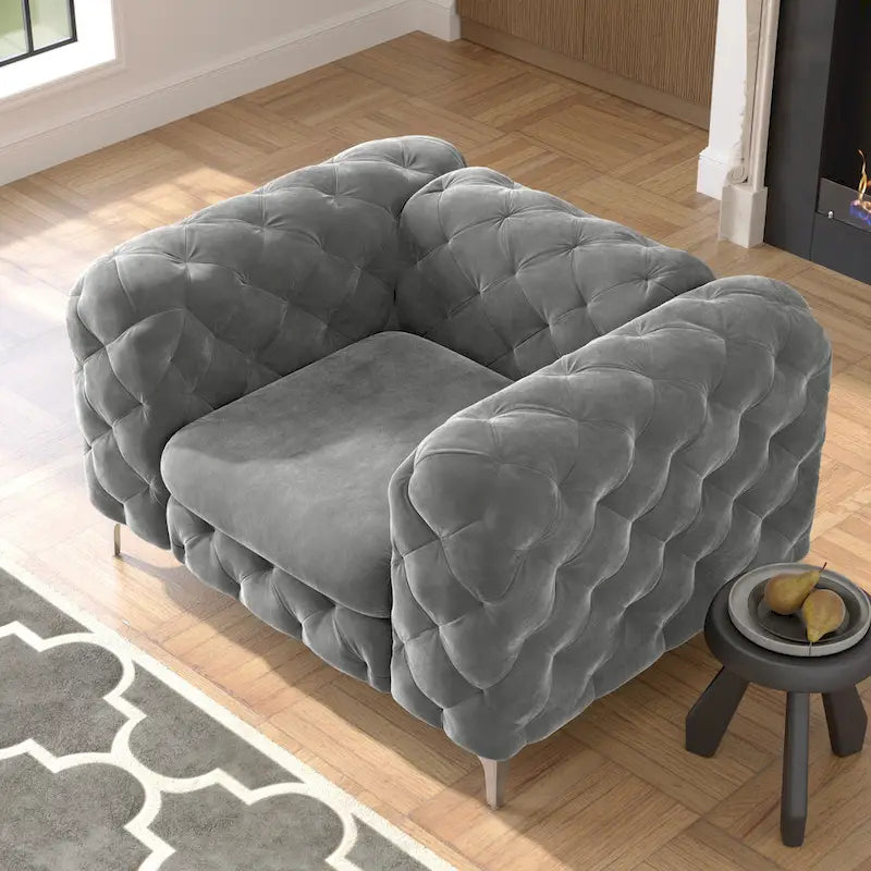 Chesterfield Club Chair – Velvet, Diamond Tufted, Chrome Legs, 39.5W x 25.1H, Single Seat - Image 18