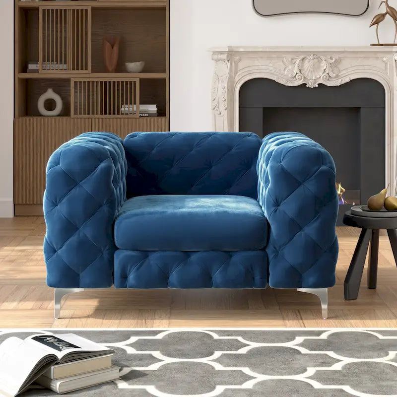 Chesterfield Club Chair – Velvet, Diamond Tufted, Chrome Legs, 39.5W x 25.1H, Single Seat - Image 3
