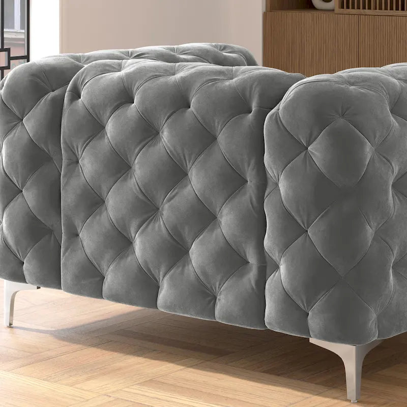 Chesterfield Club Chair – Velvet, Diamond Tufted, Chrome Legs, 39.5W x 25.1H, Single Seat - Image 22