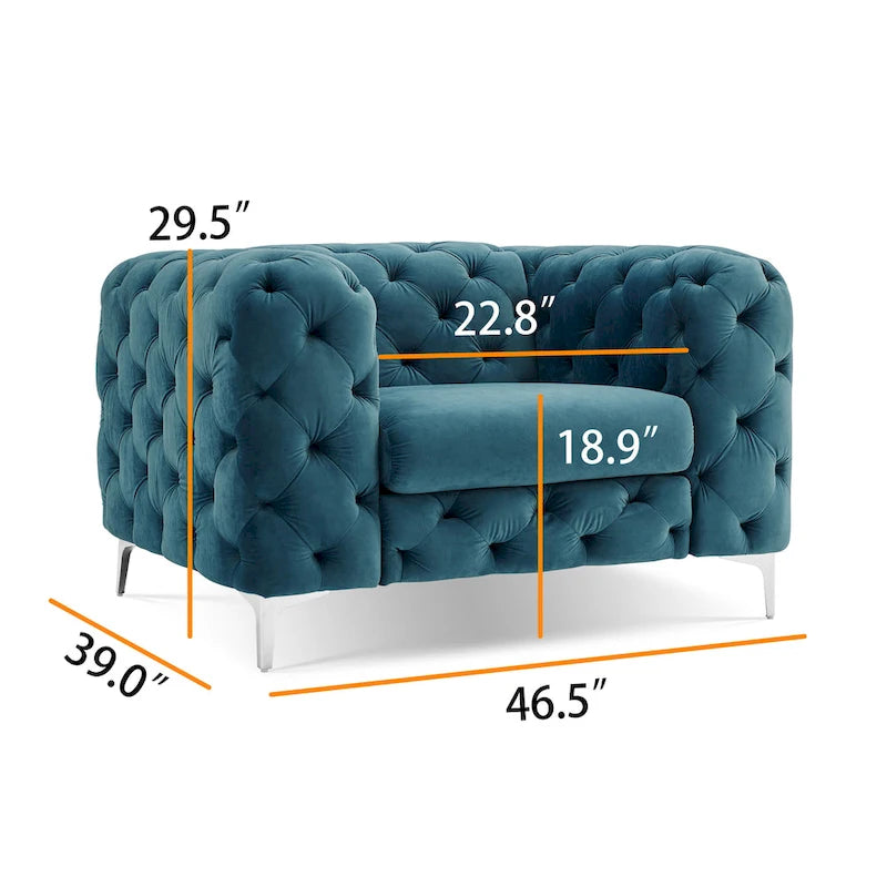 Chesterfield Club Chair – Velvet, Diamond Tufted, Chrome Legs, 39.5W x 25.1H, Single Seat - Image 4