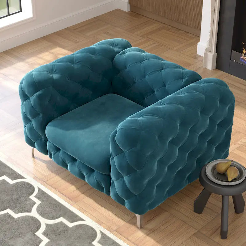 Chesterfield Club Chair – Velvet, Diamond Tufted, Chrome Legs, 39.5W x 25.1H, Single Seat - Image 6