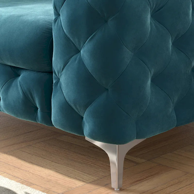 Chesterfield Club Chair – Velvet, Diamond Tufted, Chrome Legs, 39.5W x 25.1H, Single Seat - Image 7