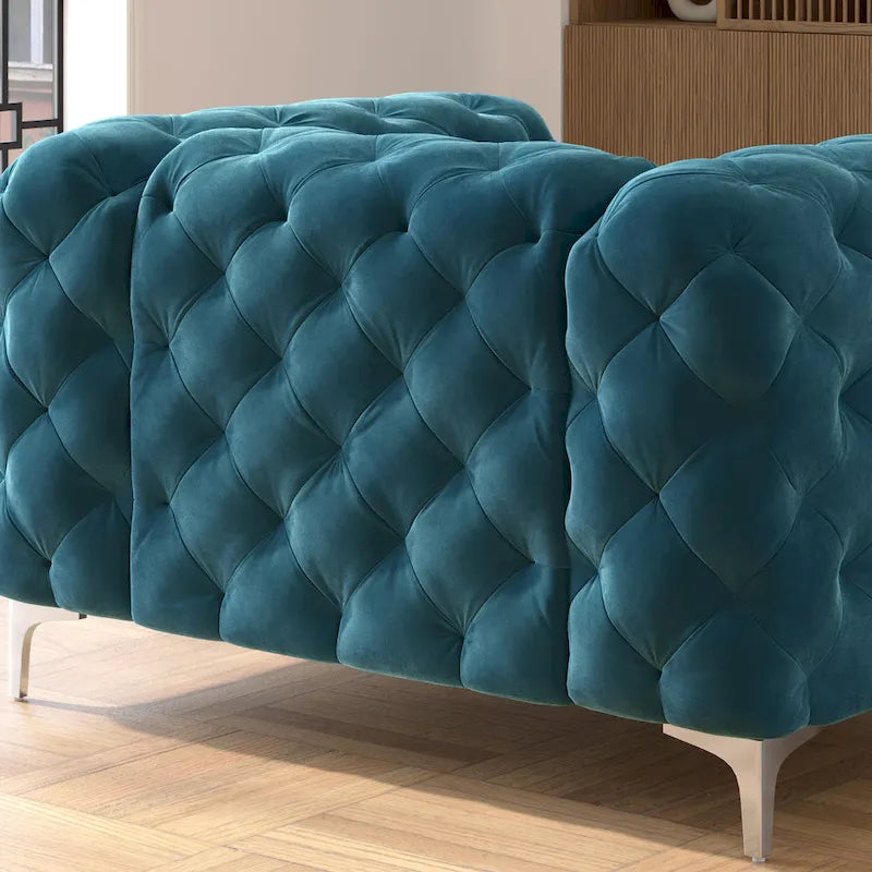 Chesterfield Club Chair – Velvet, Diamond Tufted, Chrome Legs, 39.5W x 25.1H, Single Seat - Image 10